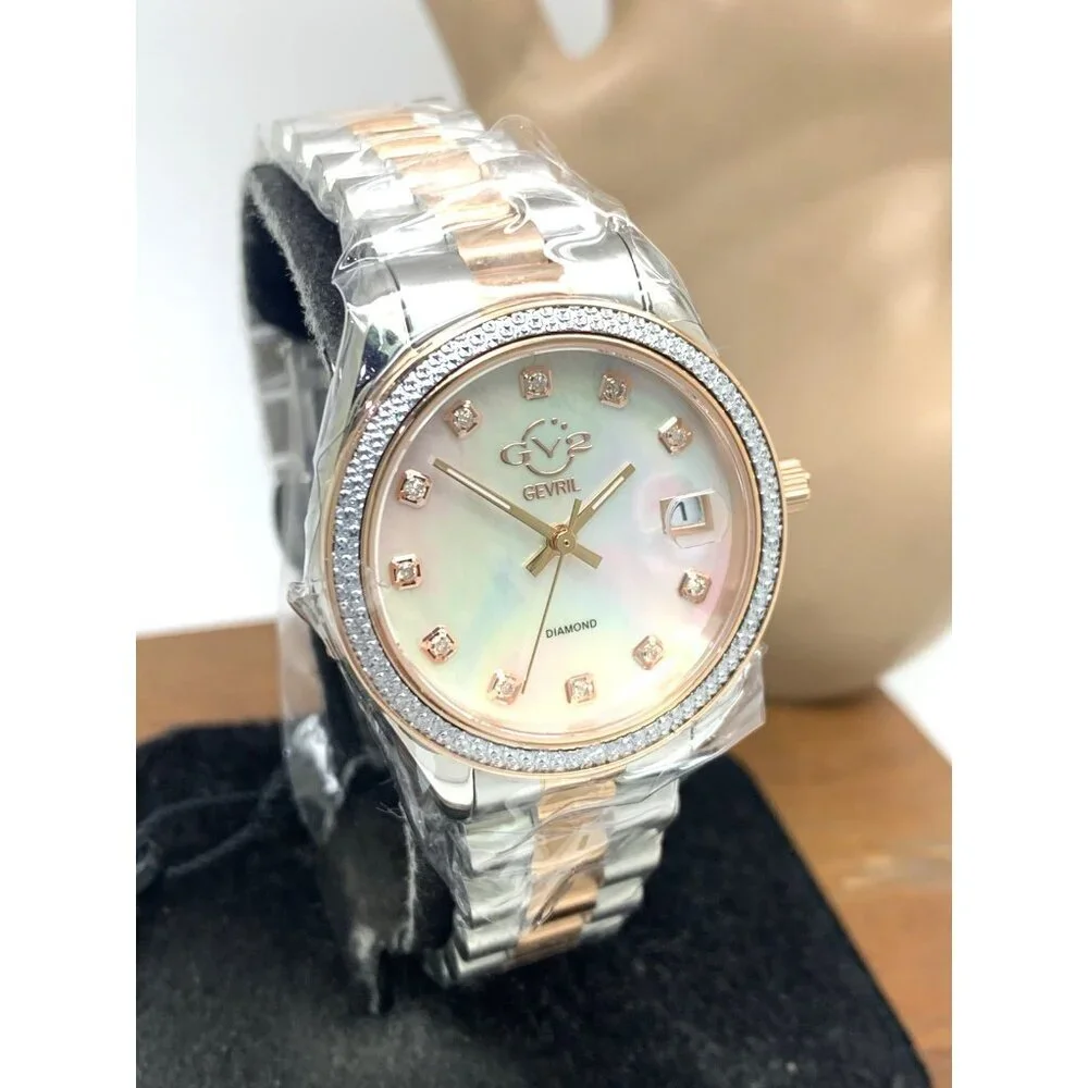 GV2 by Gevril Women's Watch 12423B Swiss Quartz Mother of Pearl Dial Two Tone